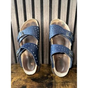 Vintage Birks Birkenstock Womens 6.5 Distressed Leather Strap Sandals Navy